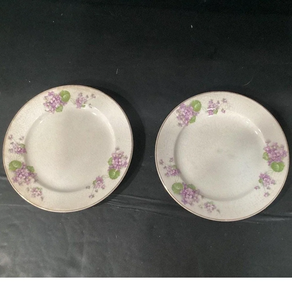 Canonsburg Violet Dessert Plates,‎ Set of 4, Purple Flowers, Vintage USA Pottery